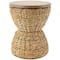19" Rattan Woven Stool with Wood Tabletop and Black Frame